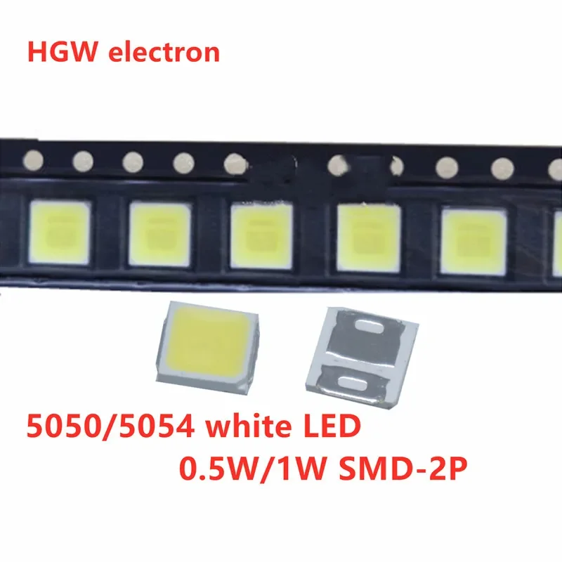 

100pcs 5054 white 1W lamp beads patch LED white lamp beads 5050 led super bright 0.5W positive white light 2 pins