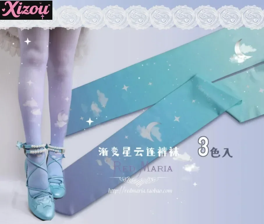 Women Original Lolita Stockings Retro Cotton Socks Female Lo Gothic Style Duplex Printing Pantyhose Sweet Tights Leggings Girls