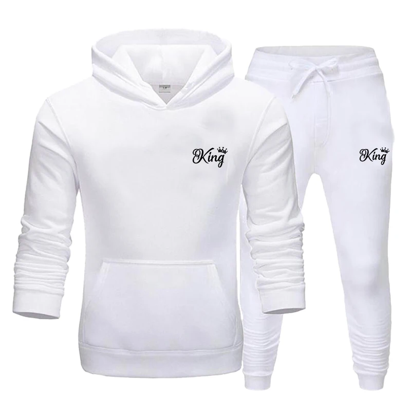 Men\'s sportswear set warm autumn and winter printed hoodie top and sports pants 2-piece casual outdoor sports jogging suit