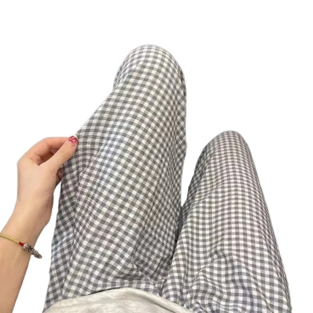 Comfortable Stripe Plaid Casual Pants Women High Waist Wide Leg Girls’ Sleepwear Nightwear Pajamas Sweet Trousers Teenagers