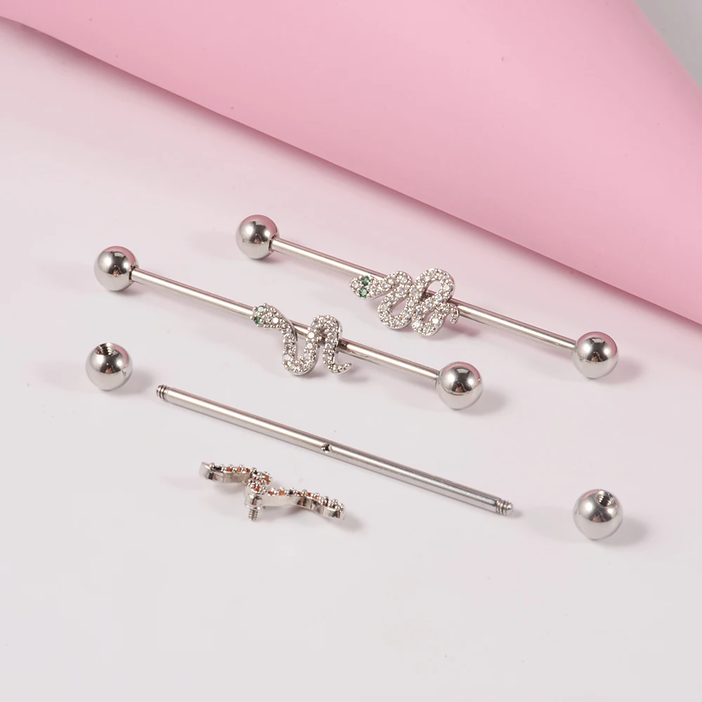 1PC Surgical Steel Zircon Industrial Barbell Cute Animal Long Auricular Bridge Earring Transversal Women Body Piercing Jewelry