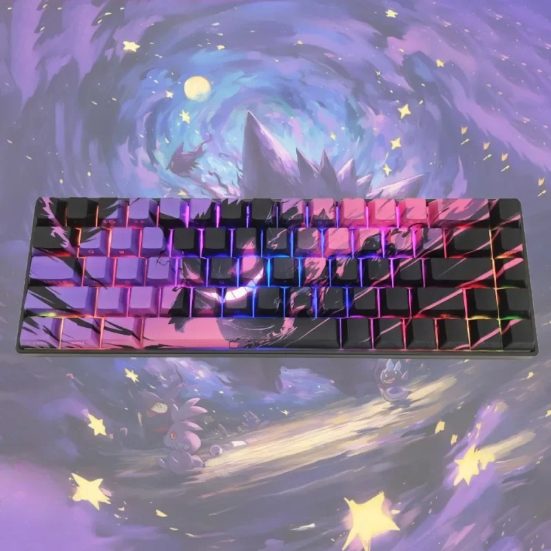 127Keys Pikachu Gengar PBT Keycaps OEM Profile Set Custom Keycap untuk Pengganti Keycap Pudding Kit Keyboard Keycaps