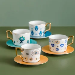 1set Evil Eye Teacup And Saucer Ceramic Coffee Cup And Plate Nordic Style Drinking Cups For Breakfast  Afternoon Tea Drinkware