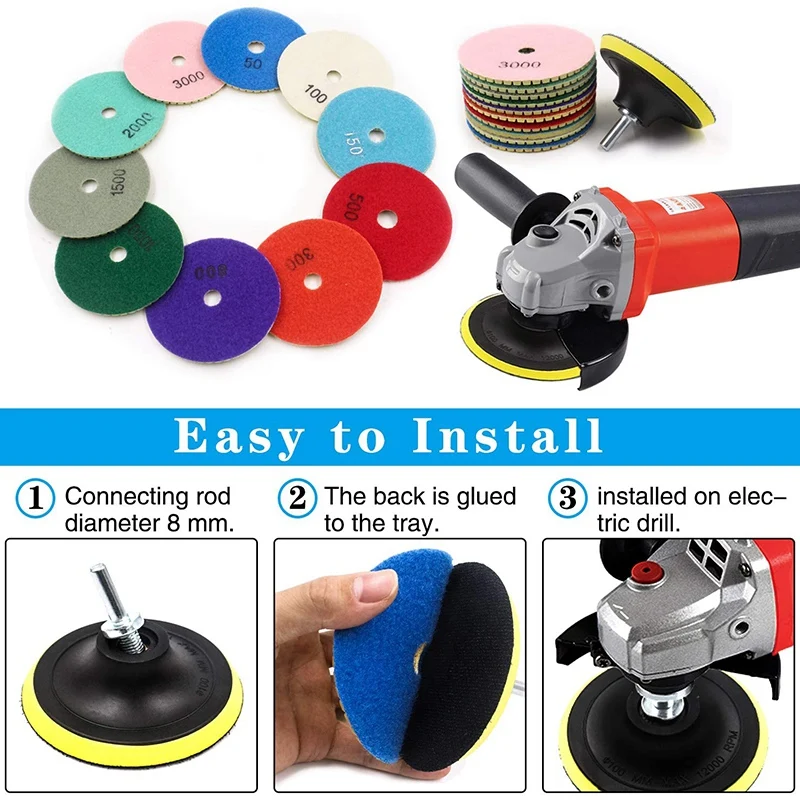 PORK-12 шт. 3-дюймовые алмазные полировальные подушечки, набор для влажной/сухой полировки для гранита, камня, бетона, мрамора, шлифовальная машина для пола, полировщик
