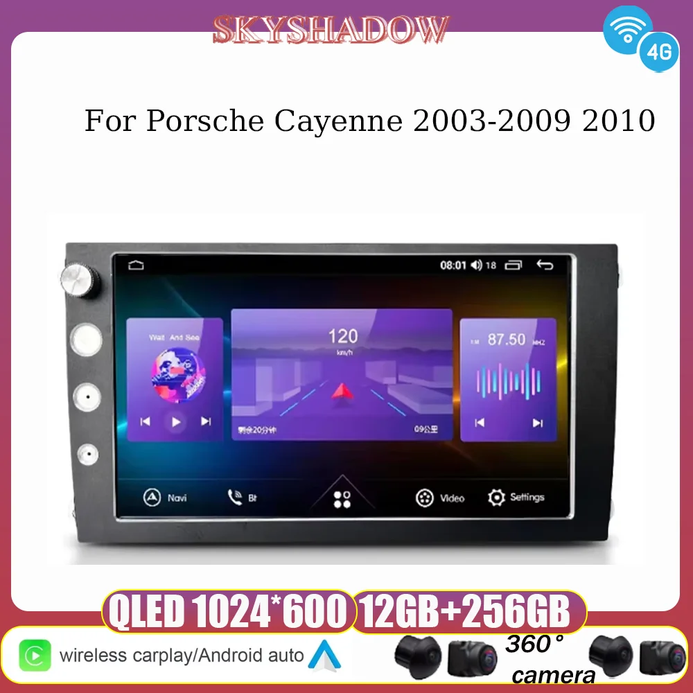 12G+256G Carplay Auto Android 13.0 4G LTE DSP IPS Car DVD Player GPS WIFI Bluetooth RDS Radio For Porsche Cayenne 2003-2009 2010