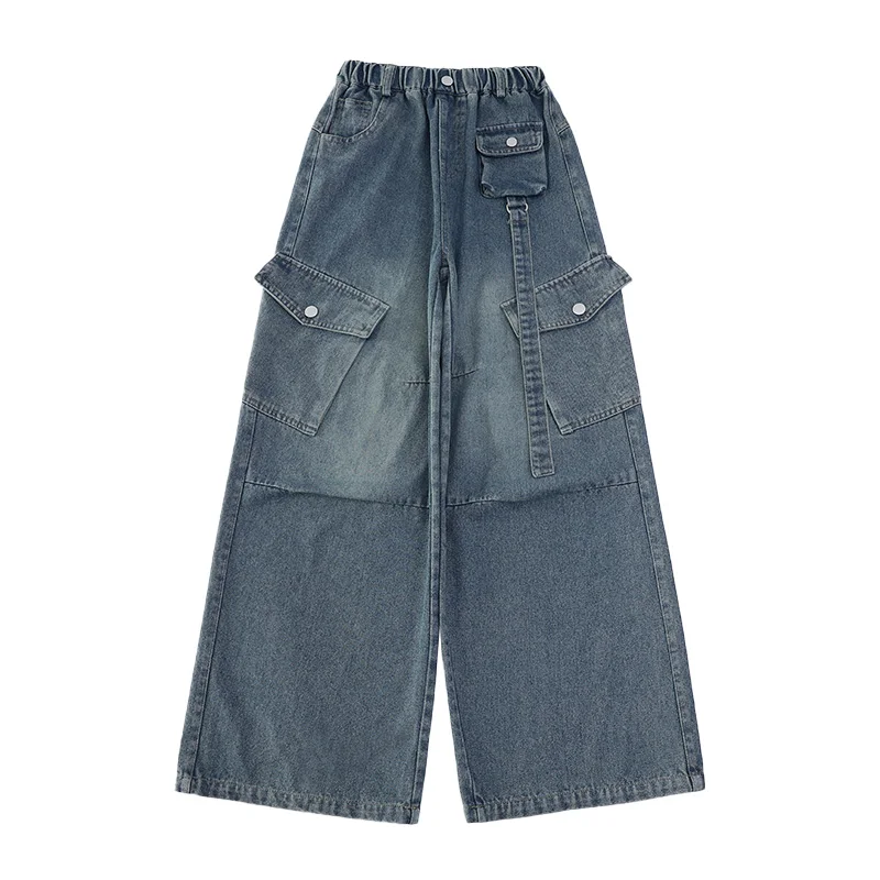 طفل الشارع الشهير موضة خمر البضائع الجينز واسعة الساق مستقيم الدينيم السراويل الإناث الاطفال y2k جديد البوب Harajuku فتاة بناطيل كاجوال #5