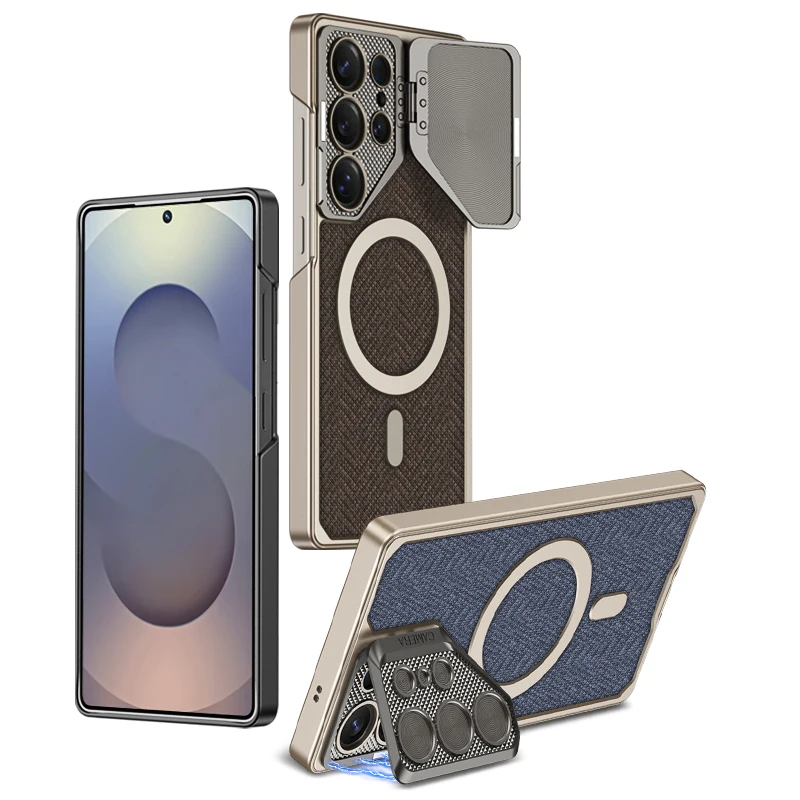 

Для Samsung S25 Ultra S24: Магнитный чехол-флип с защитой объектива, подставкой и поддержкой MagSafe, тканевый, из поликарбоната, противоударный, жесткий чехол