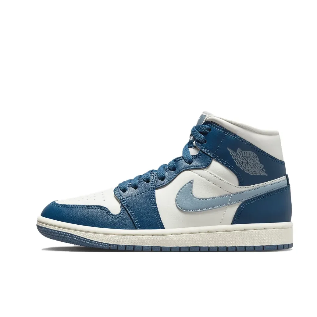 Nike Air Jordan 1 Mid Men's and Women's board Shoes Support Comfort Casual Shoes Cushioned and lightweight breathable Blue&White