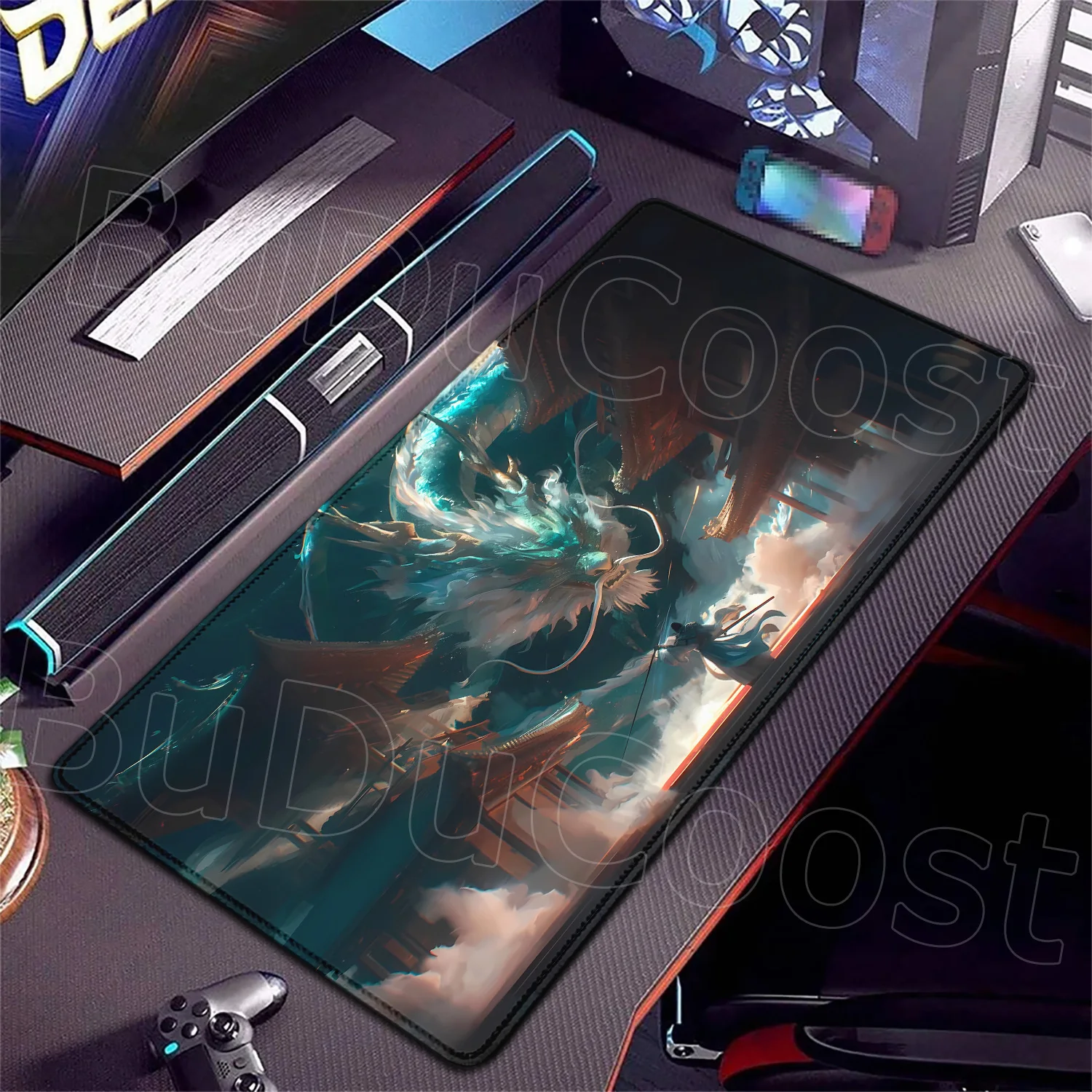 

Cool Dragon and Swordsman Xxl Mouse Pad Playmat Deskpad Computer Office Mousepad Anime Gamer Non-slip Rubber Keyboard Gaming Mat