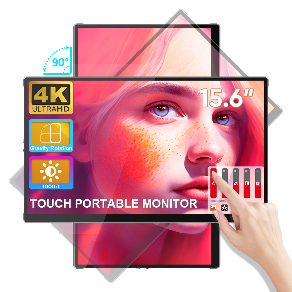 Sibolan 15.6 Inch Usb Portable  Monitor Auto-rotating 4k Touch Screen Display Gaming Mini Monitor Gamer Monitor