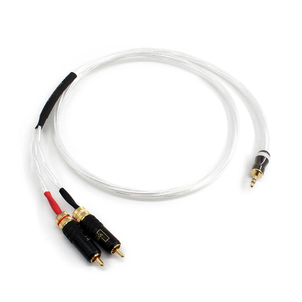 

HIFI Silver Aux 3.5mm Headset Plug to 2 RCA Jack Audio Signal line Computer Audio Connection 2RCA Shield Cable Wire