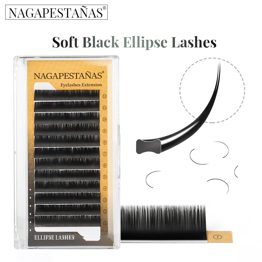 NAGA-flat eyelashes black Color ellipse eyelash extensions no but best NAGARAKU natural super soft flat shape extension supplies makeup lashes Premium NAGA lashes