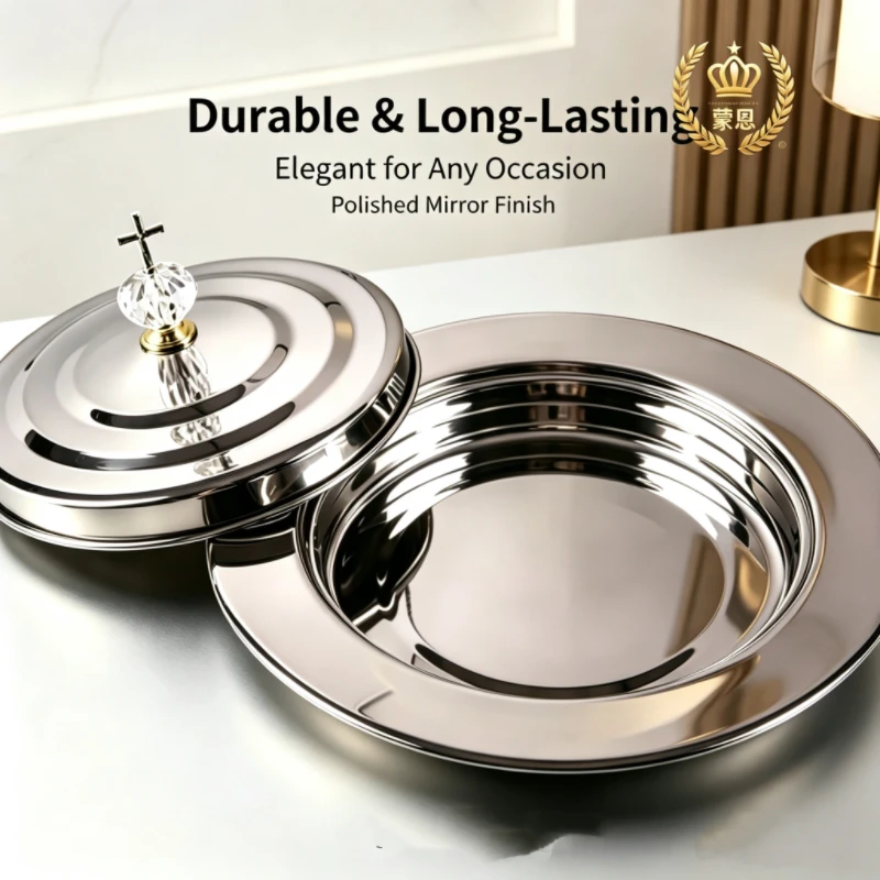 

Durable Stainless Steel Communion Bread Plate Cover Set with Acrylic Ten Commandments Lid Art & Design Certified Official Store