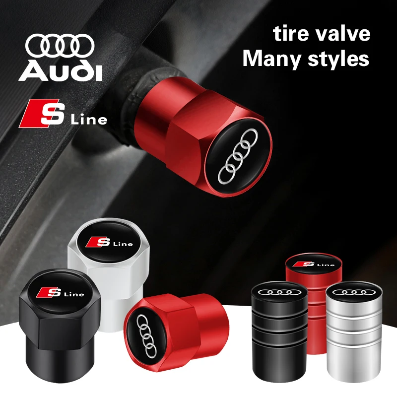 4Pcs Car Tire Valve Bolt-in Wheel Accessories Valve Stem Dust Cap Cover For Audi Sline A1 A2 A3 A4 A5 A6 A7 A8 Q1 Q2 Q3 Q4 Q5 Q6