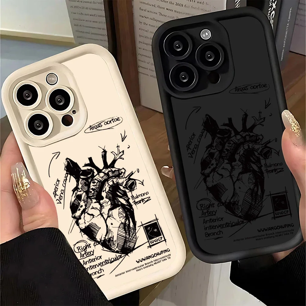 Creative Cardiovascular model Heart Medical Phone Case For iPhone 15 Pro Max 11 12 13 14 16 Pro XS XR 7 8 Plus Anti-drop Cover