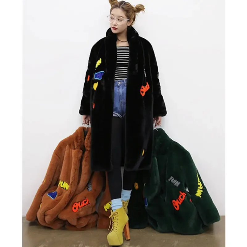 New Plush Female Coat Long Plush Jacket Loose Ladies Plush Coat WomenThick Faux Rabbit Fur Coat