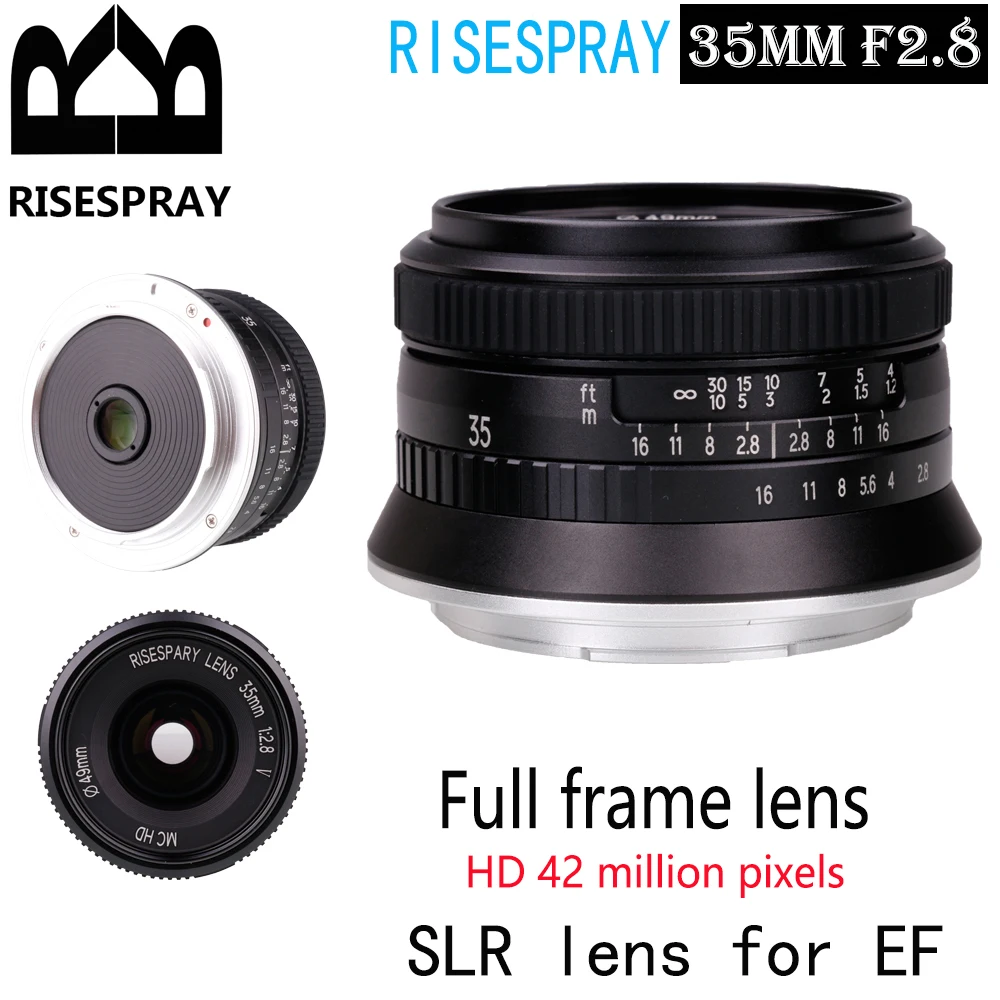 RISESPRAY 35MM F2.8 metal manual Wide angle Fixed lens HD 42 million pixels SLR lens For Canon EF for Nikon F DSLR Camera