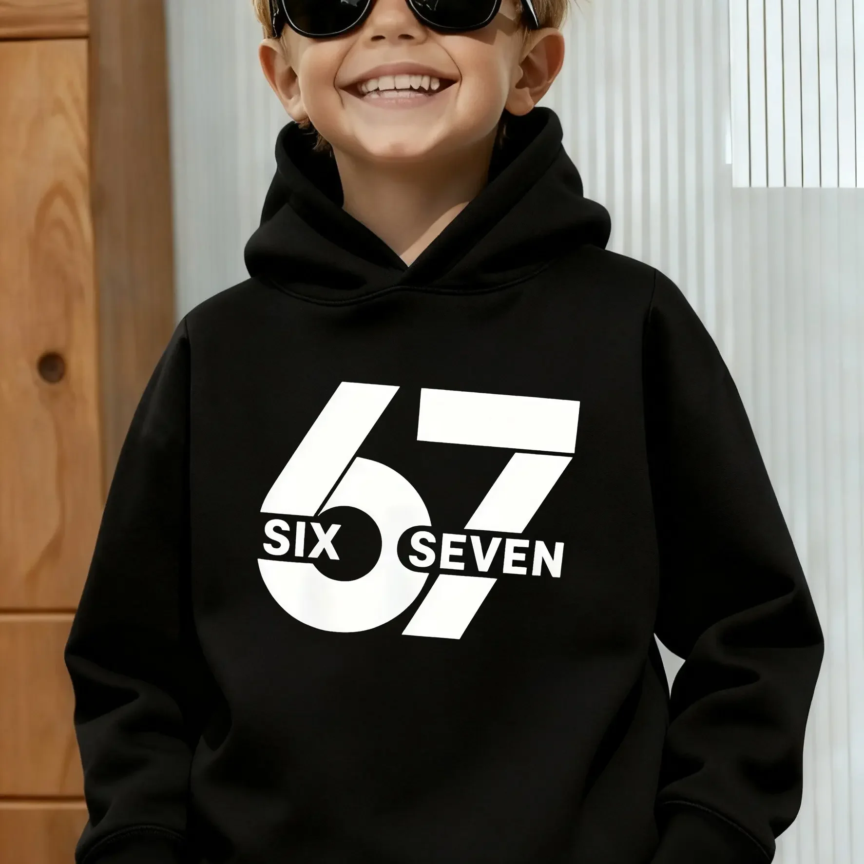 Unisex Graphic Fun 67 Hooded Pullover Sweater Long-sleeved Comfortable Stylish Street Style Long-sleeved Children's Wear