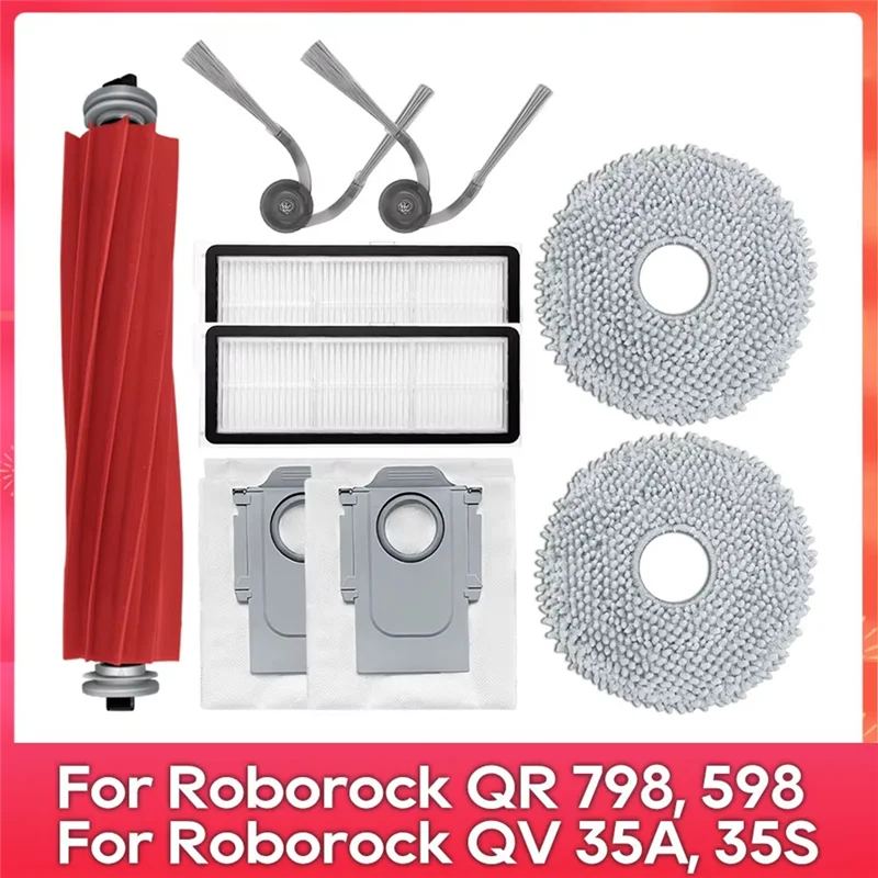 【Today Only】For Roborock QR798 QV35A Replacement Spare Components-Main Side Brush, Hepa Filter, Mop Pad Accessories
