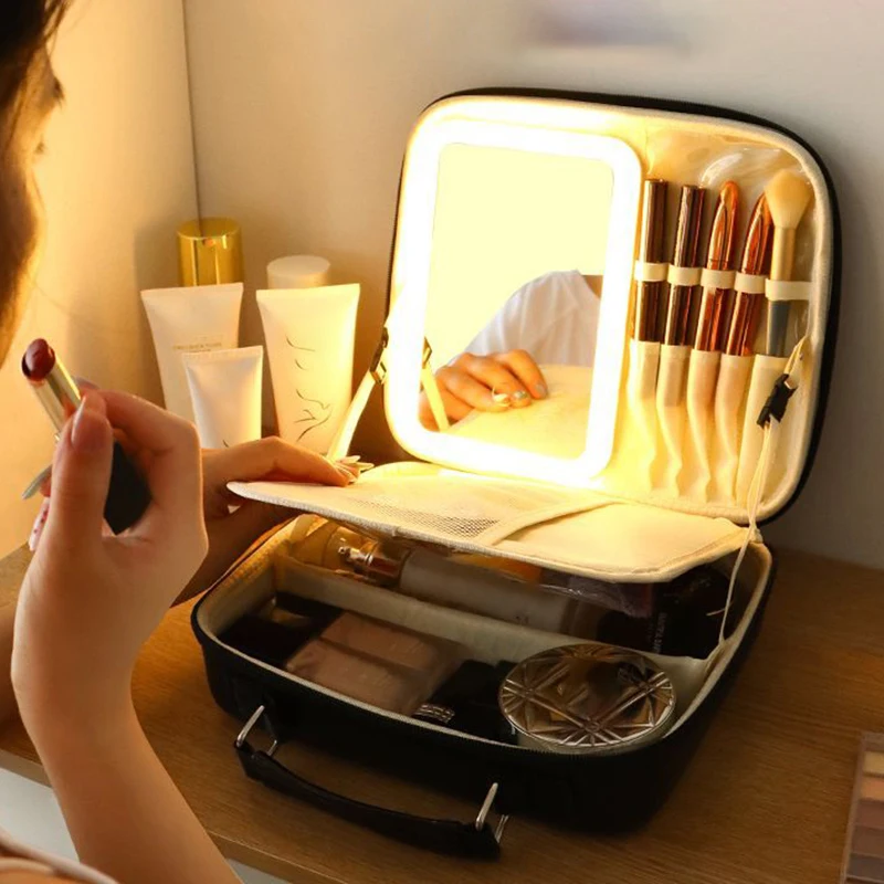 

Сумка для хранения косметики, портативная перегородка, дорожные косметички, многофункциональный большой органайзер, водонепроницаемые сумки для хранения с зеркалом