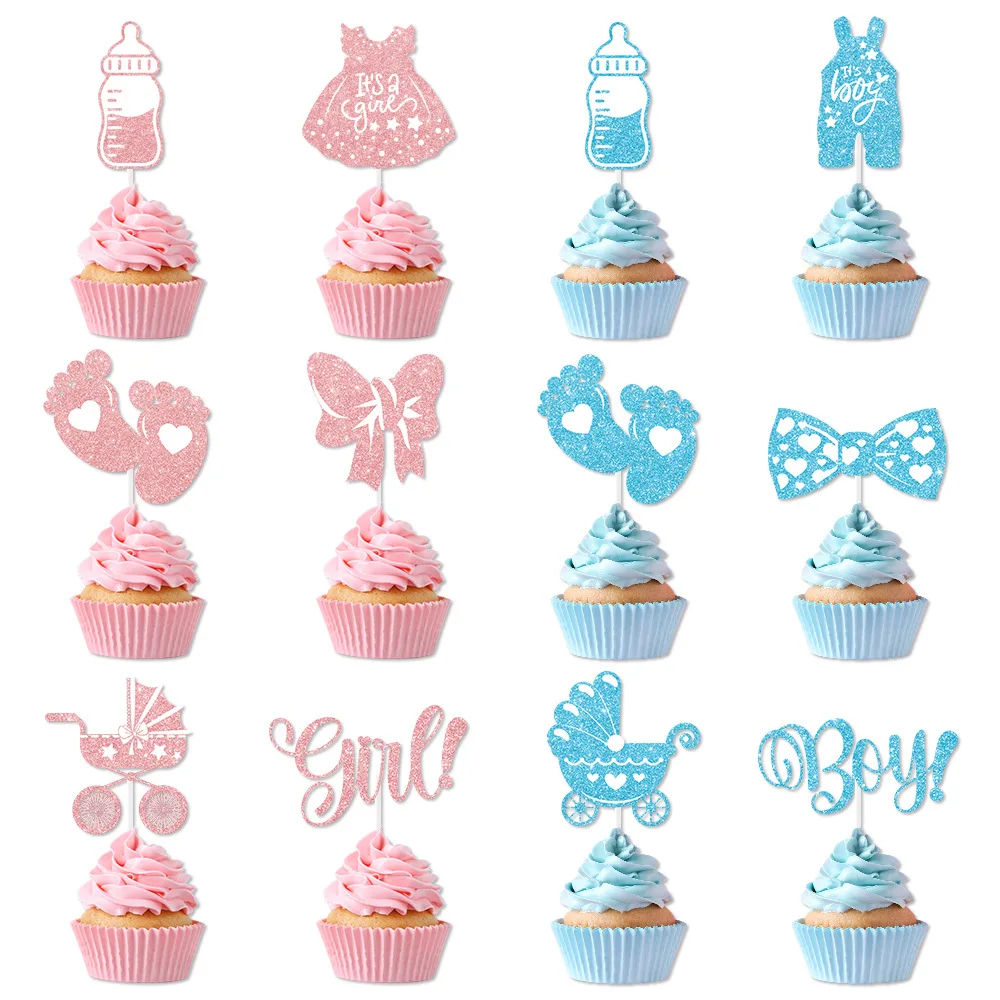 24/36 Stück Cupcake-Topper für Babypartys, Cupcake-Picks, Babyparty-Kuchendekorationen für Geschlecht offenbaren Mädchen-Geburtstagsparty-Zubehör