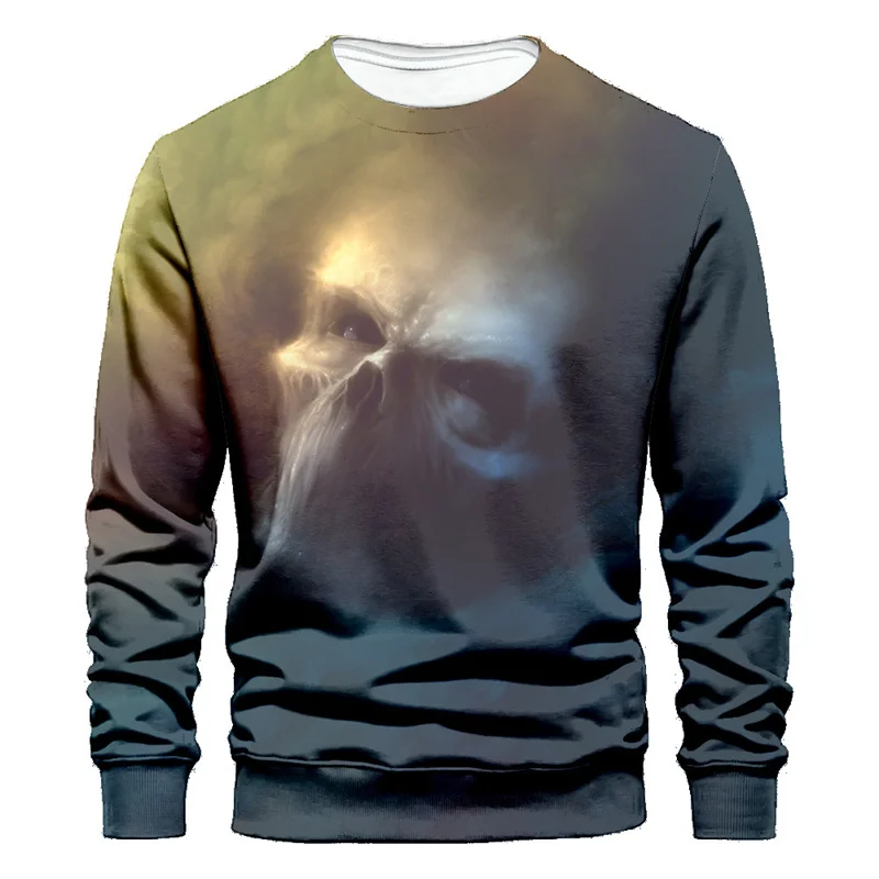 Felpa con grafica teschio Horror Trend primavera manica lunga O collo felpa con cappuccio stampata in 3D moda Streetwear pullover oversize da uomo