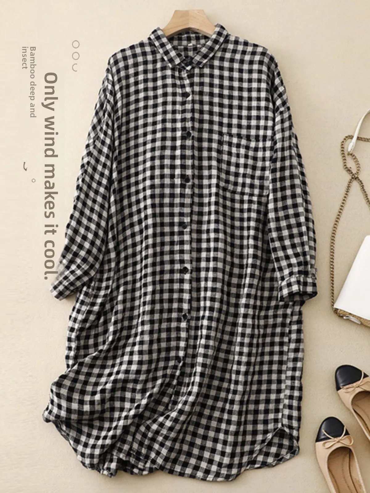 قطن كتان طويل Sve irt Dr Women أوائل الخريف Faion كاجوال فضفاض متوسط الطول على شكل حرف a مع سترة مفتوحة #1