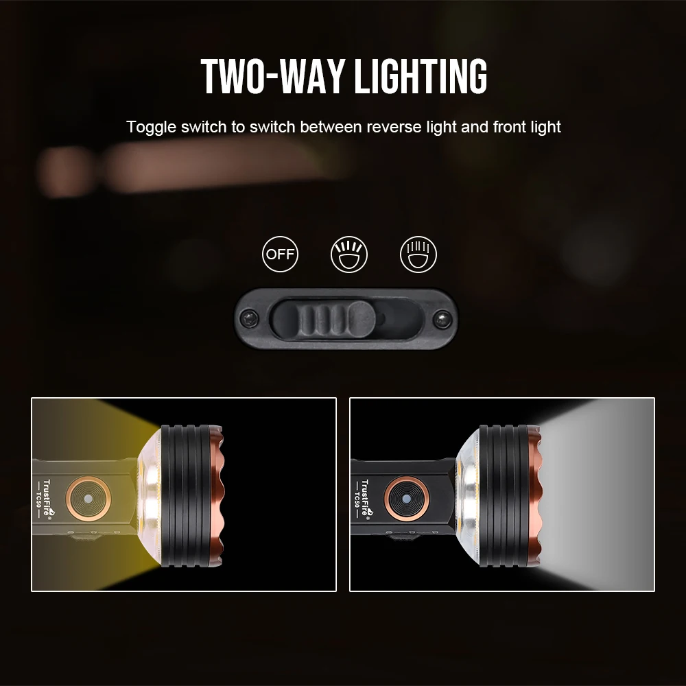 TrustFire TC50 5100LM Multifunction LED Flashlight Magnetic Lantern Camping Light Rechargeable Waterproof IPX6 Power Bank USB-C Outdoor Hiking Emergency Tent Red Blue Light