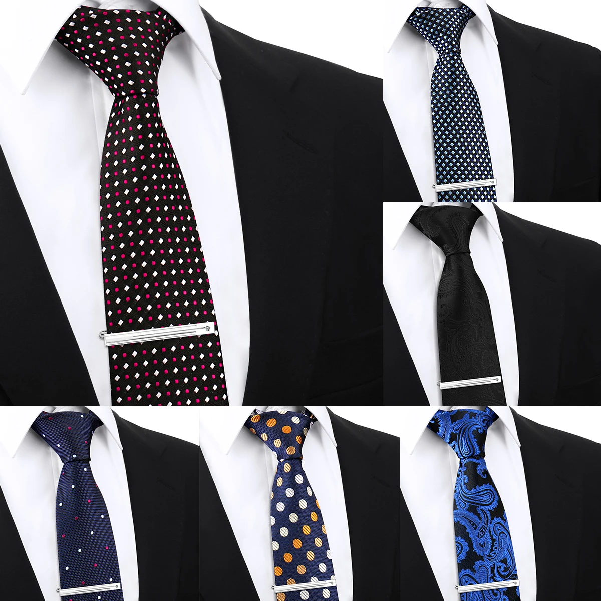 

Men Tie Sets Brand New Luxury Tie Classic Stripe with Tie Clip Paisley Floral Polka Dot Patterns Wedding Business Accessories