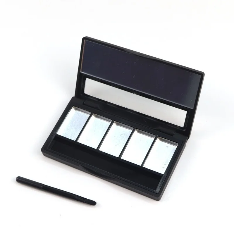 1pc Empty Cosmetic Palette Eyeshadow Blusher Lipstick Glitter Makeup Dispensing Box with Brush DIY Makeup Box 5-grid Matte Black