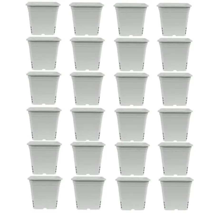 Square Tall Nursery Pot for greenhouse or outdoor growing, white durable UV resistant plastic with drainage holes, 12 inches ta
