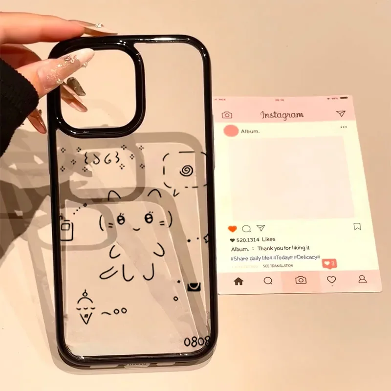 Ins Korean Lovely Line Rabbit Cat Kawaii Cartoon Phone Case For iPhone 17 16 15 14 13 12 11 Pro MAX 16 Plus Y2K CLear Soft Cover