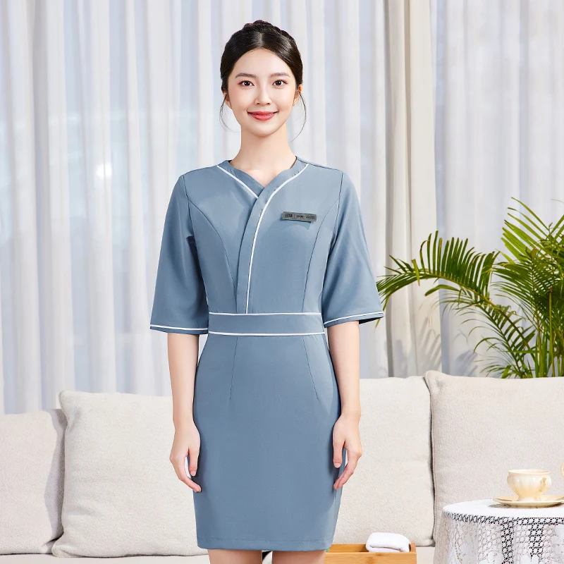 

Y-образный воротник, платье с высокой талией, массажный спа, дизайн ногтей, парикмахерская, рабочая одежда косметолога, одежда техника