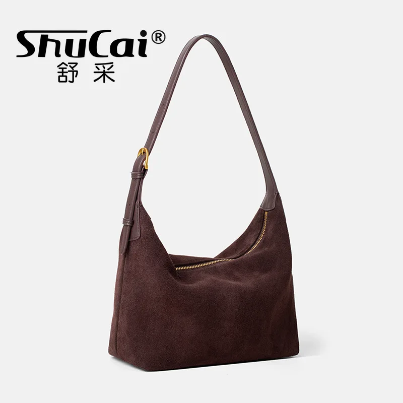 Suede Leather Fashion Shoulder Cross Coffe Women's Bags Luxury Designer Brand High Quality Ladies Brown Tote Bag Female Handbag