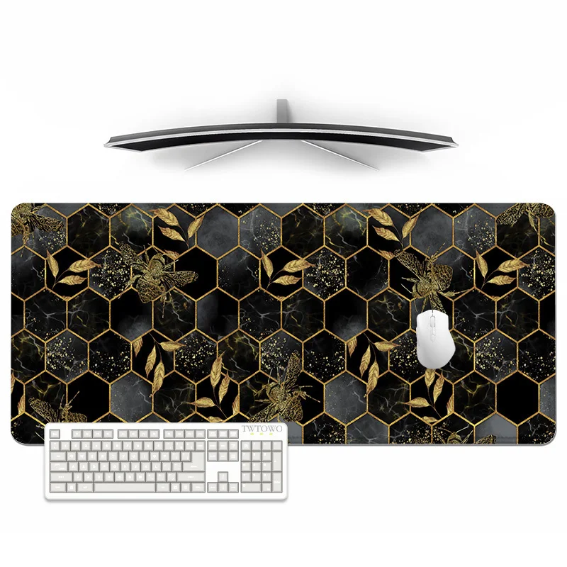 Black Gold Bee Mouse Pad Gamer XL Custom Computer Large Mousepad XXL Mouse Mat Carpet Office Natural Rubber Mice Pad