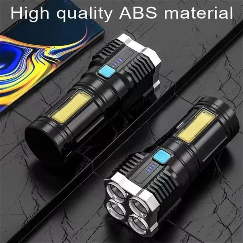 USB Rechargeable LED Flashlight 4LED High Power Super Bright Flashlights Outdoor Portable Tactical Lighting COB LED Flashlights