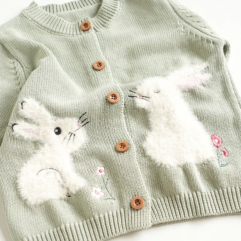 2024 Spring Baby Sweater Baby Girl Boy Clothes Hand-embroidered Cartoon Rabbit Clothing Autumn Infant Coat Baby Cardigan Sweater