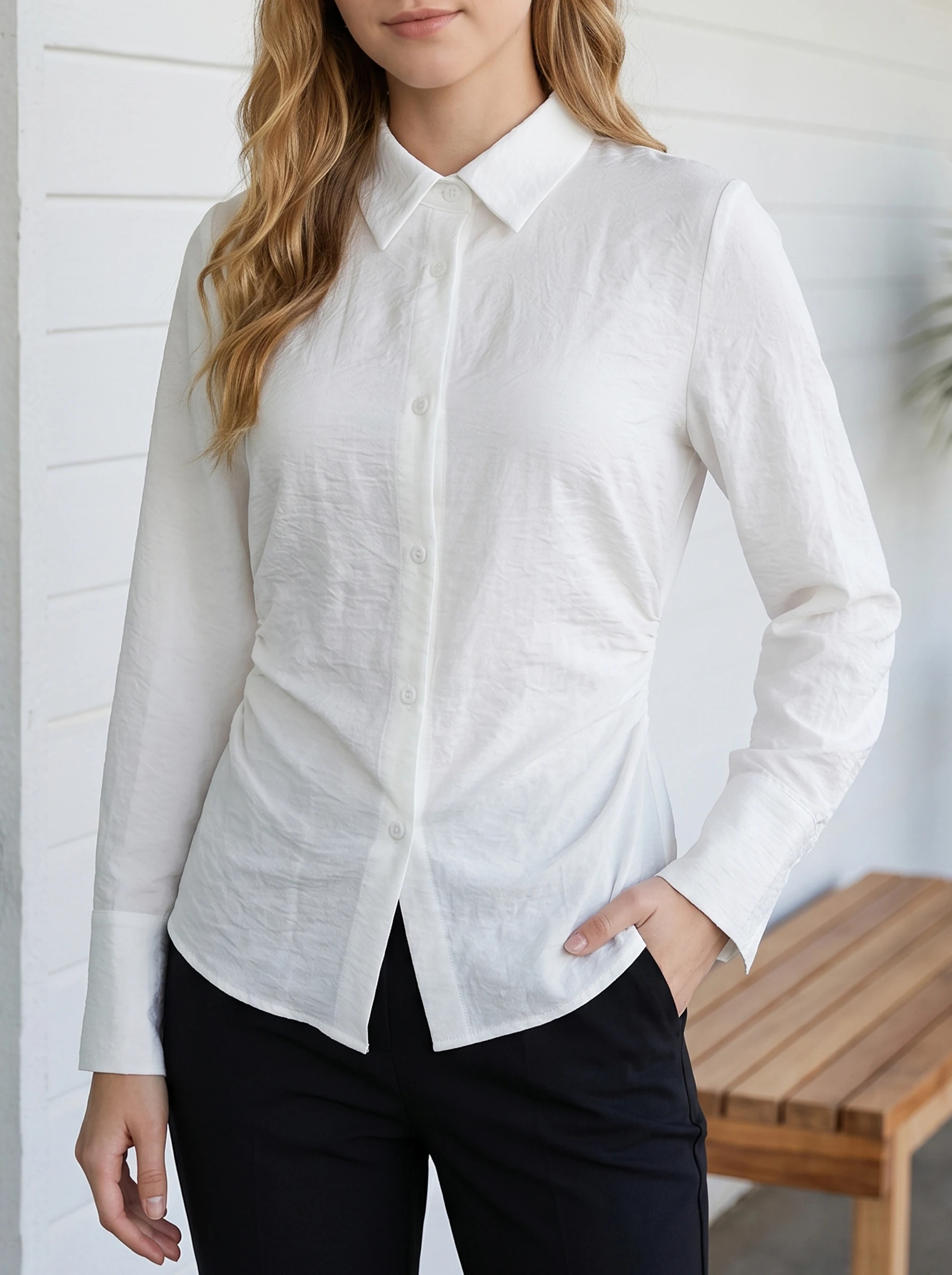 

Rosa fera Women's Solid Color Fitted Shirt Long Sleeve Lapel Neck Button Front Elegant Blouse Top
