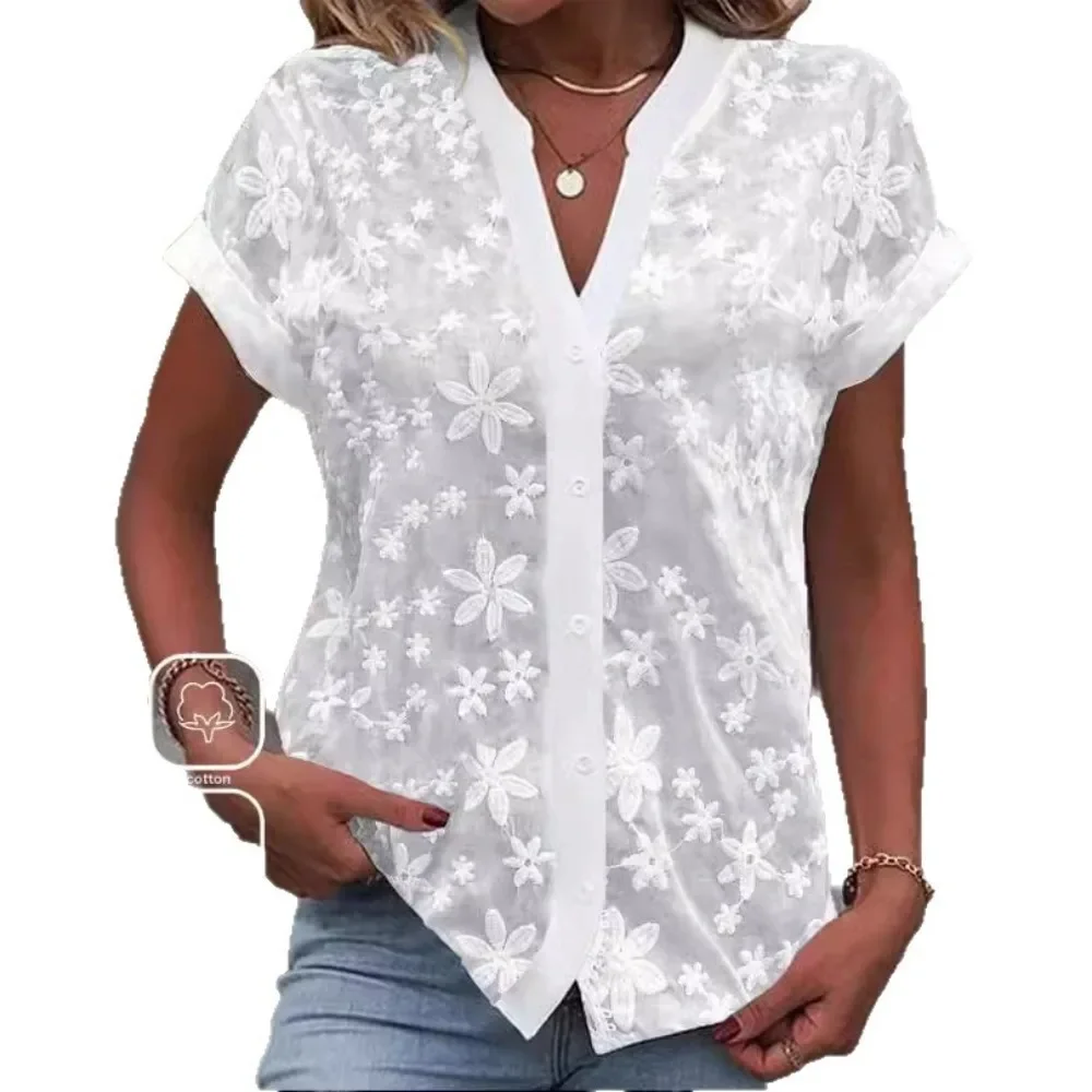 Women Solid V-Neck Casual Shirt Relaxed Fit Breathable Soft Flattering Daily Office Commute Comfy Spring Summer Fall New