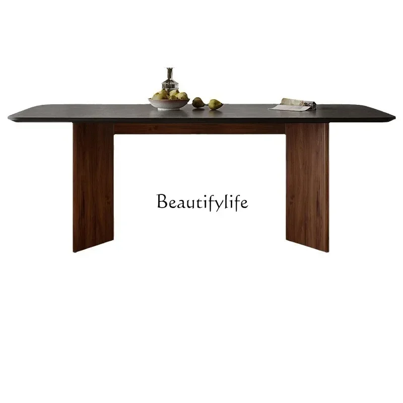 

FG10Ash wood solid wood rock slab dining table French antique rectangular solid wood dining table