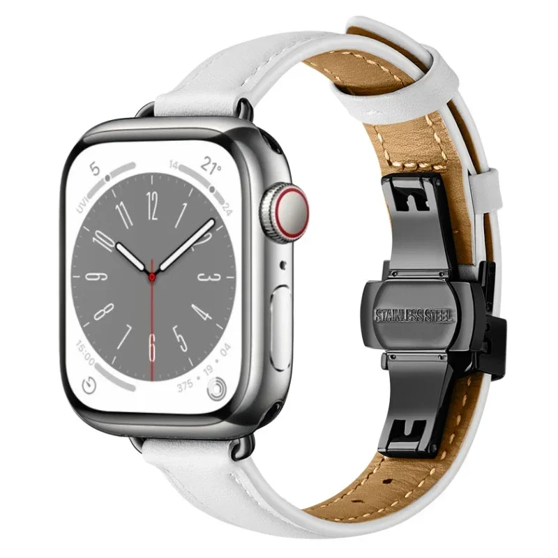 สายหนังแบบบางสำหรับนาฬิกา Apple 10 9 8 7 46มม. 45มม. 41มม. พิเศษ/2 49มม. สายรัดข้อมือสตรี6 5 4 3 SE2 44มม. 40มม. 42มม.