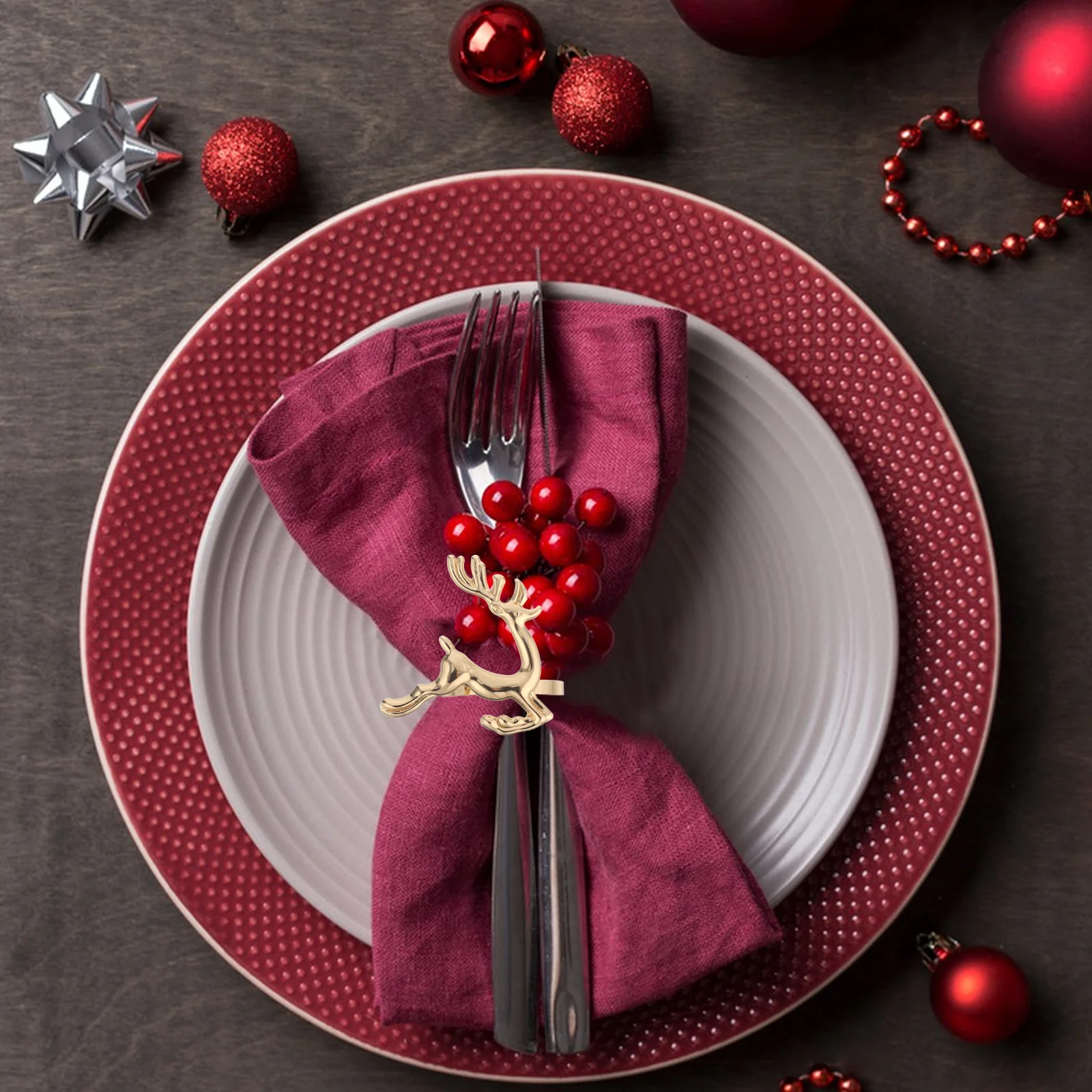 

6Pcs Reindeer Christmas Napkin Rings Elk Metal Buckle Holiday Dinner Table Decoration Festive Party Holder Reindeer Napkin Rings