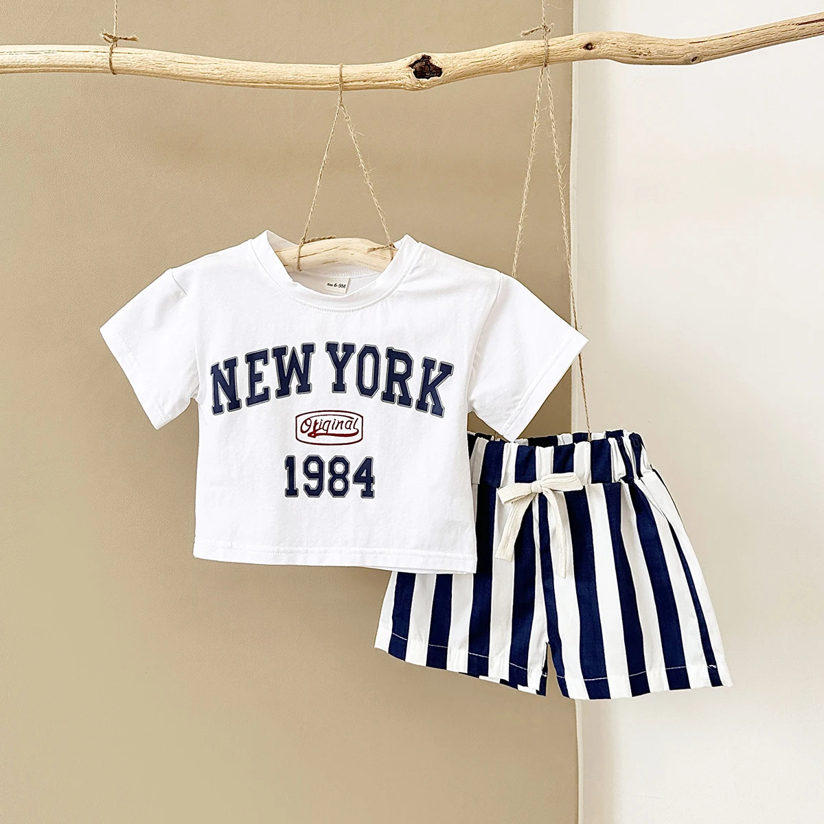 2PCS infant Outfit Suit 0-3Y Newborn Boys Clothes Sets New Summer T-shirt Baby Clothes Set Letter New York T-shirt Stripe Shorts