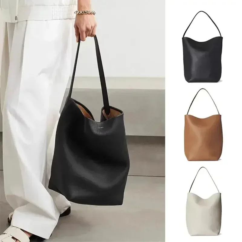 Shoulder Bag Genuine Leather Bucket Bag Classic Lychee Pattern Handbag Pure Colour Shoulder Bag Park Row Bag Ladies Cowhide