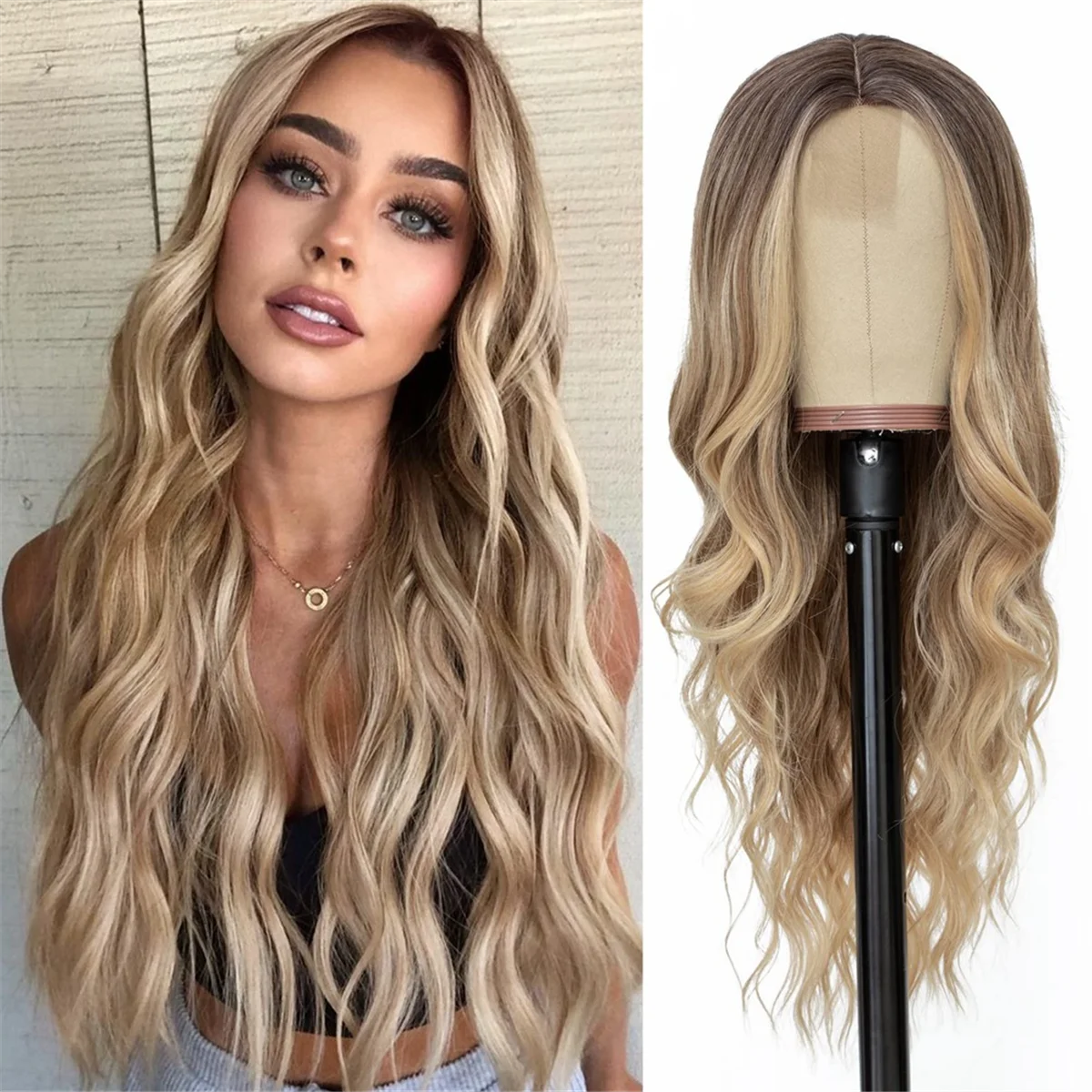 Wavy Wig Mid Wavy Wig Women Wig Cover Lace Long Curly Hair Suitable for Daily Use,26 Inch