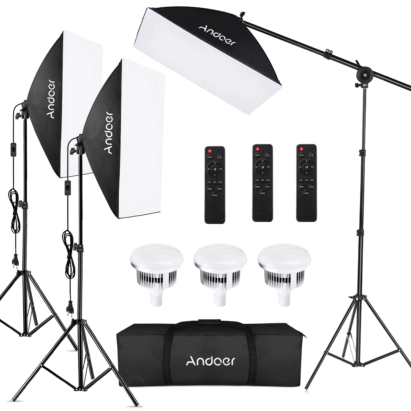 Andoer Studio Photography Light Kit Softbox Lighting Set with 85W 2800K-5700K Bi-color Temperature LED Light * 3 + 50x70cm Softb