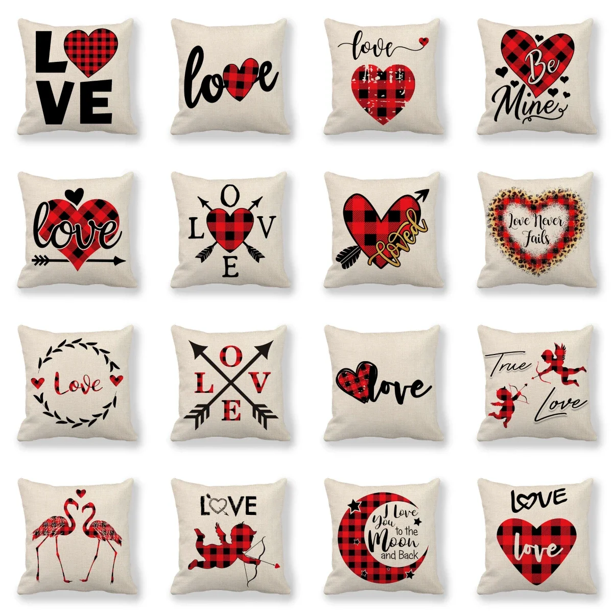 New Creative Red Plaid Love Heart Lolita Cushion Cover Linen Lovers Pillow Cover Hot Sofa Chair Wedding Decorative Pillows Case