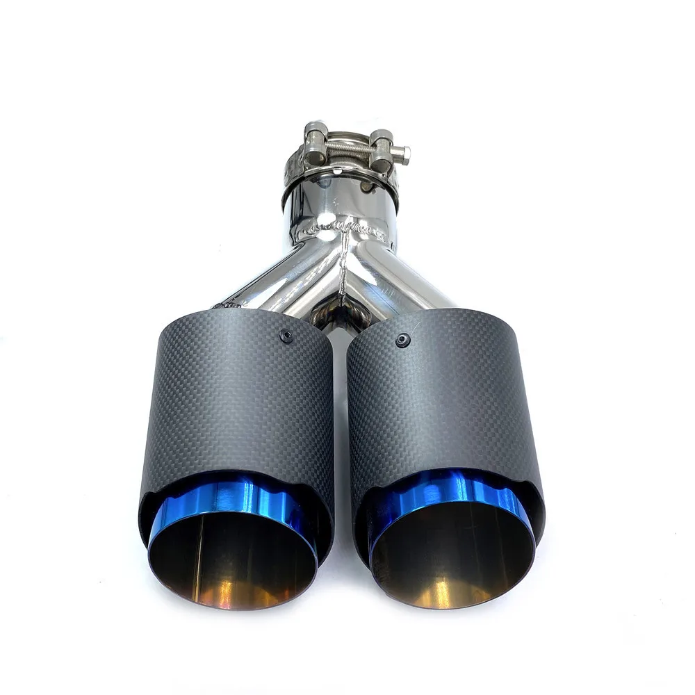 1Pcs Car Modification Universal Dual Glossy Black Automobile Remus Logo Exhaust Pipe Muffler Pipe Carbon Fiber Exhaust Tip