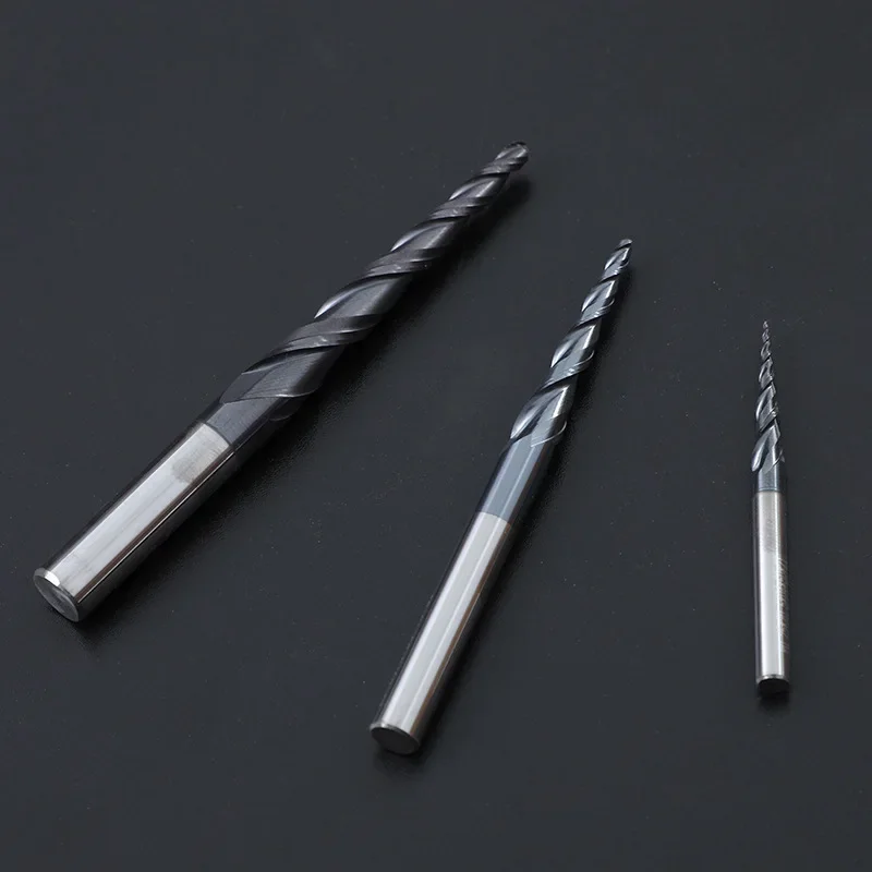 HRC55 D3.175 D4 D6 D8 D10 D12 2F Tapered Ball Nose End Mill Tungsten Solid Carbide Coated Tapered Cone Cnc Milling Cutter