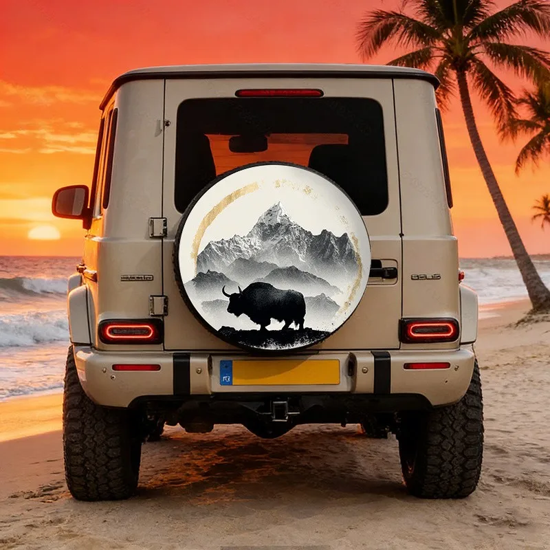 

Yak Mountain Silhouette Spare Tire Cover Premium Polyester Waterproof SUV Truck Accessory